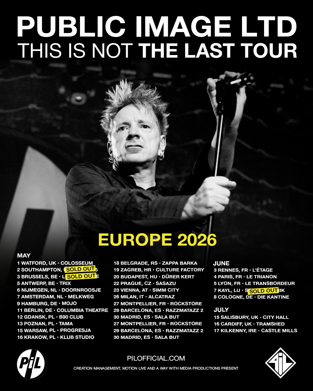 Public Image Ltd. This Is Not The Last Tour Poster 2026–2027